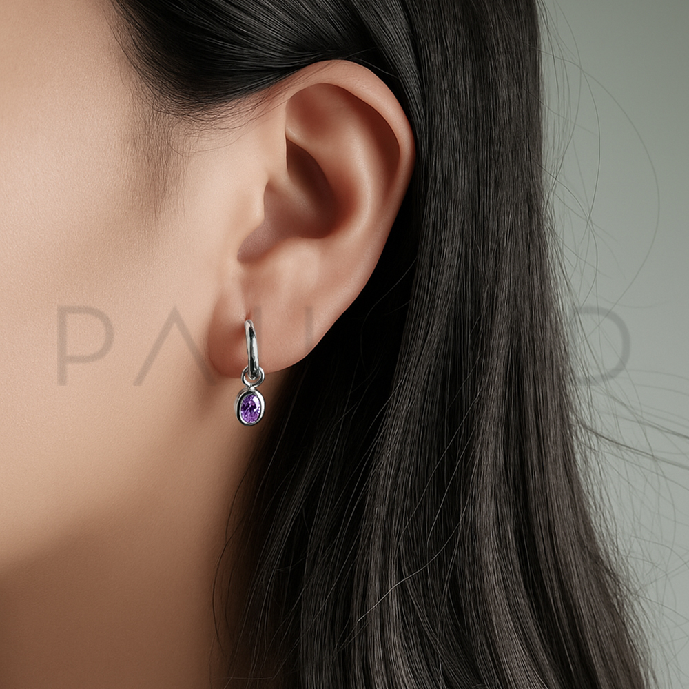 ต่างหูเงินแท้ 925 ประดับ Lavender CZ เกรดคุณภาพ ชุบเงิน
