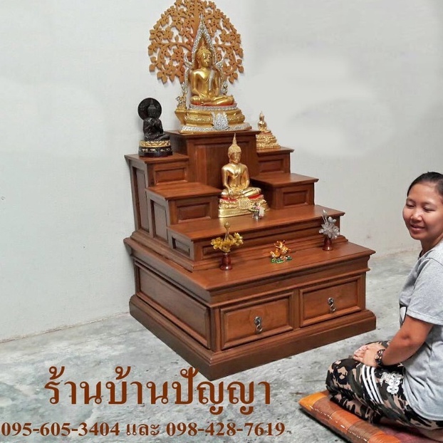 โต๊ะหมู่บูชาไม้สักทองเเท่น5ขนาด85x90x90ซม.สวยจริงไม่จกตา