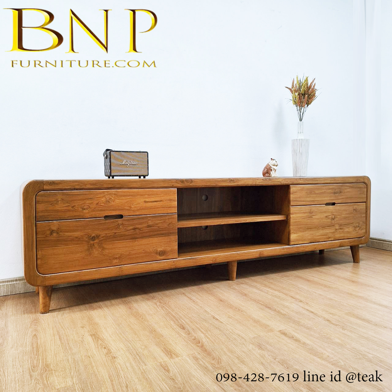 ไซด์บอร์วางทีวีไม้สักแท้ รุ่นเดอะเบส ยาว 2.4 เมตร