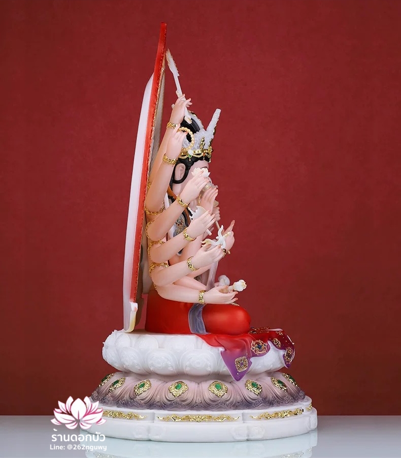 พระจุนทีโพธิสัตว์ พระโพธิสัตว์จุนทา ประทับนั่งบนดอกบัว งานหินอ่อนคุณภาพสูง ขนาด 12/16/19 นิ้ว