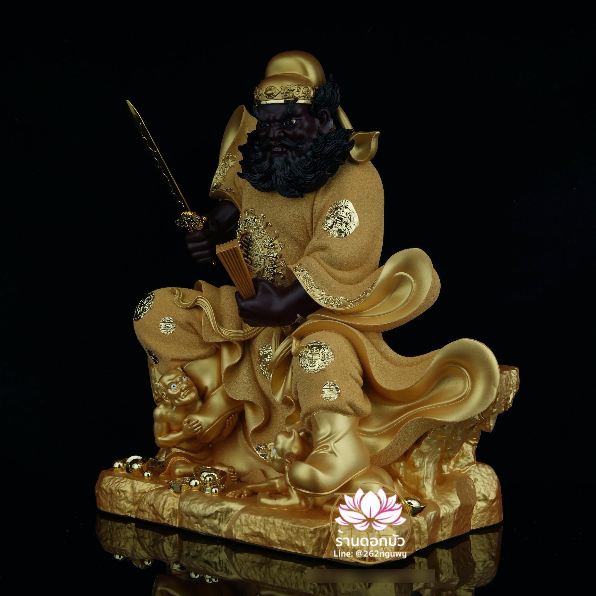 เทพเจ้าจงขุย จงขุยเทียนซือ จงขุยเอี๋ยกง ปางนั่งเหยียบบริวาร งานเรซิ่นพ่นทราย ขนาด 12/16/19/26 นิ้ว
