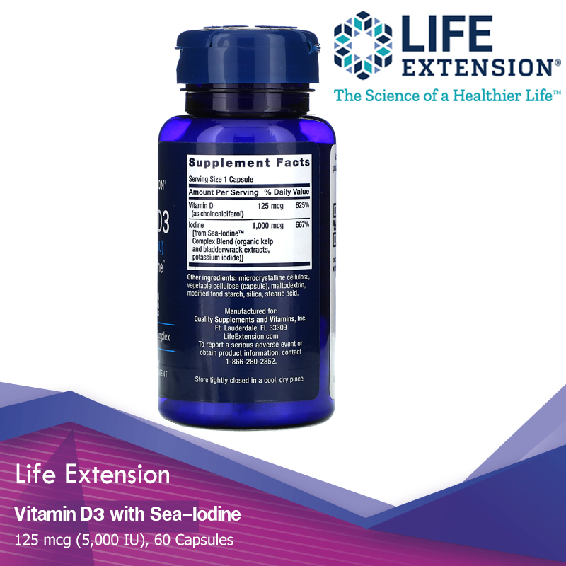 Life Extension, Vitamin D3 with Sea-Iodine, 125 mcg (5,000 IU), 60 Capsules