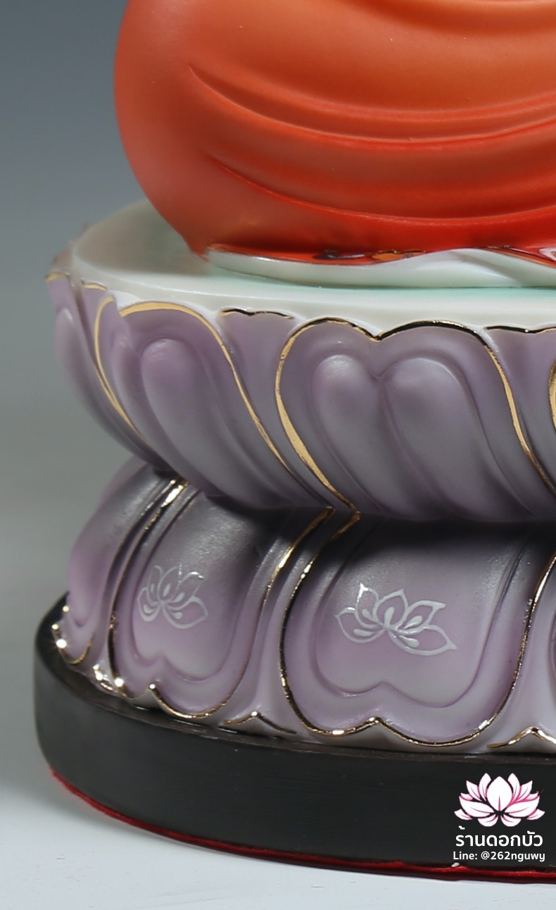 พีลูกวนอิม พระโพธิสัตว์กวนอิมปางสำเร็จธรรม สีส้มออมเบรขลิบทอง ขนาด 12/16/18 นิ้ว