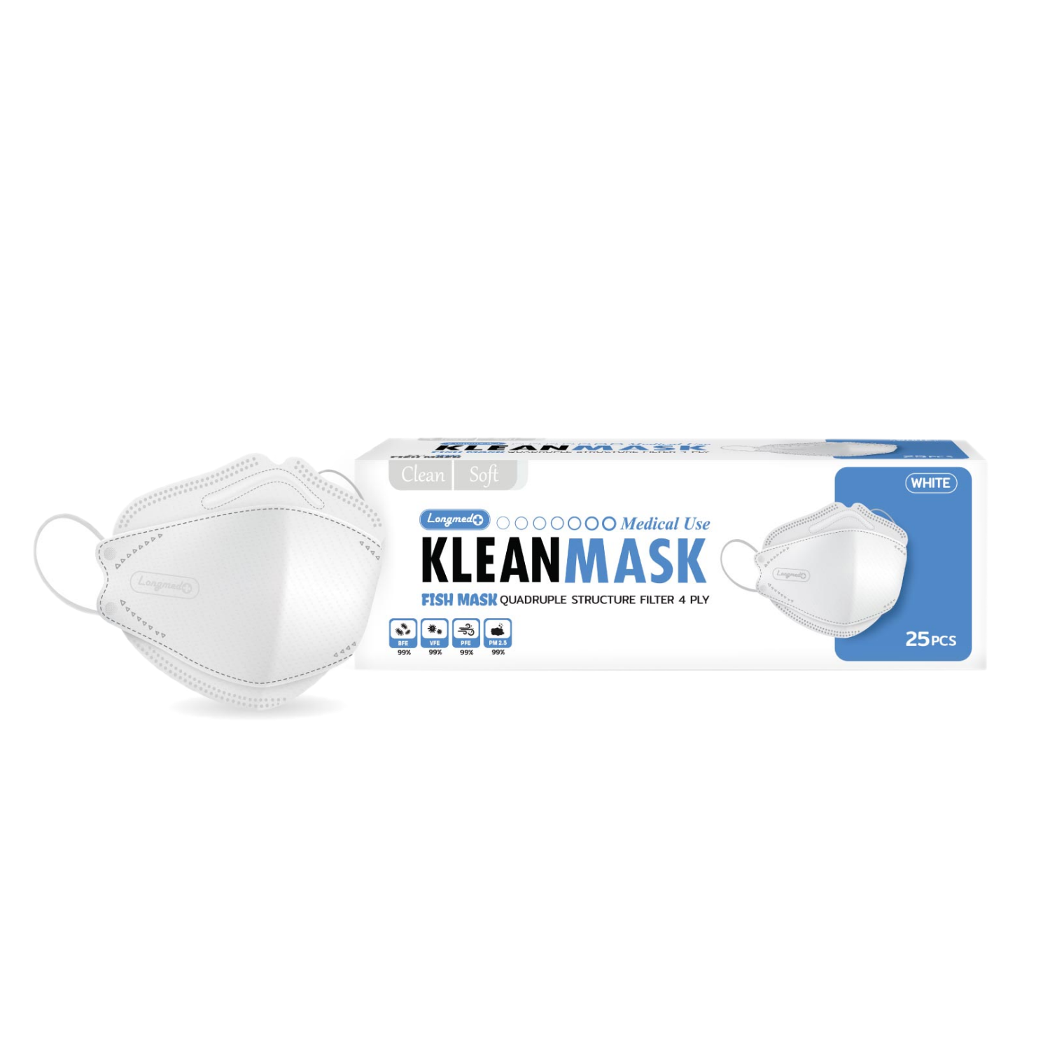 Longmed Klean fish mask หน้ากาก LF99 25ชิ้น สีขาว