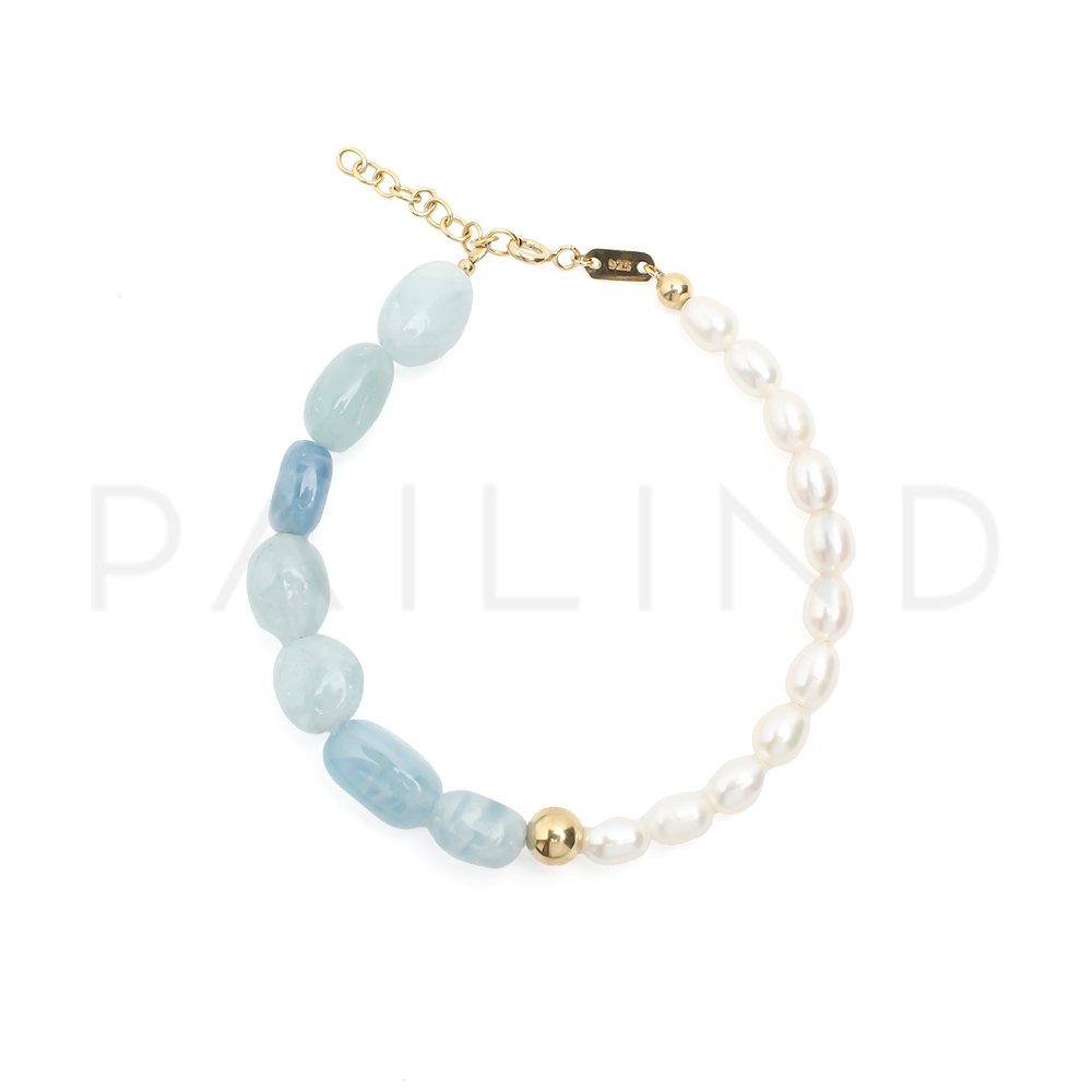 สร้อยข้อมือหิน Aquamarine ประดับมุกน้ำจืด