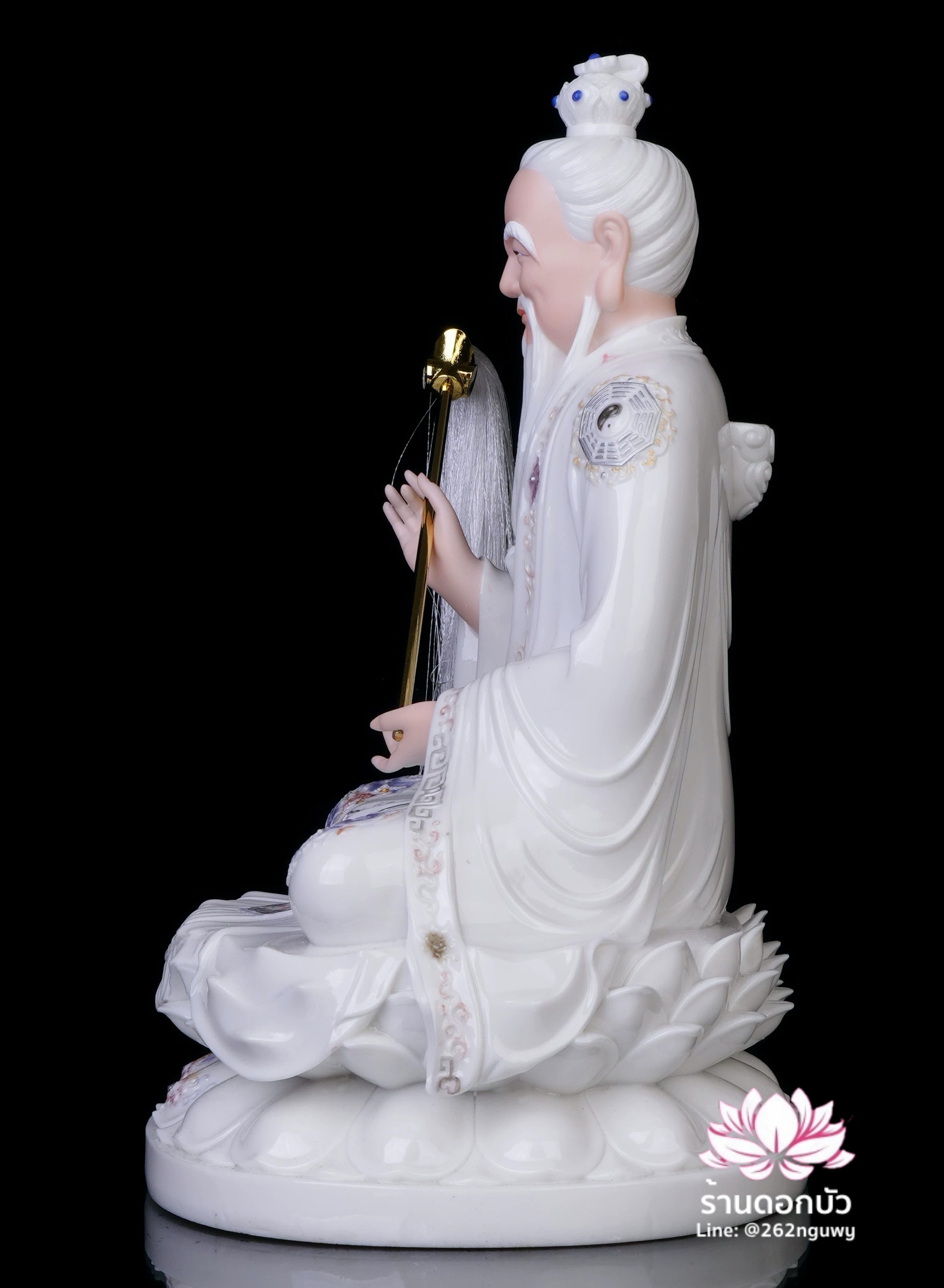ไท่เสียงเหล่ากุง ไท่ส่องโล้กุ๊น ไท้ซังเหล่าจวิน หรือเล่าจื้อ ประทับนั่งบนดอกบัว ขนาด 12/16/19/26 นิ้ว