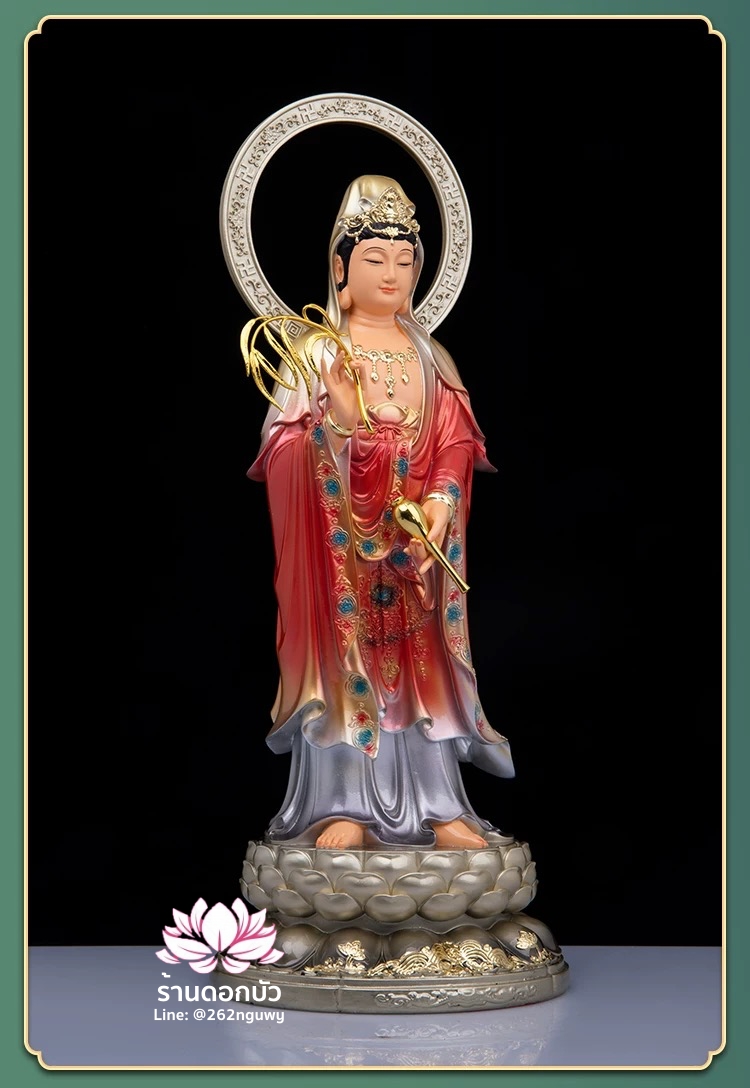 พระพุทธเจ้า (พระยูไล) พระโพธิสัตว์กวนอิม (กวนอิมผ่อสัก) พระมหาสถามปราปต์โพธิสัตว์ (ไต่ซีจี่ผ่อสัก) ปางยืนบนดอกบัว ขนาด 12/16/19/26/36/51 นิ้ว