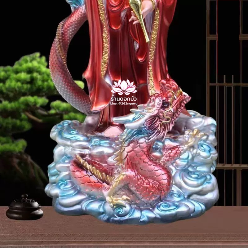 พระโพธิสัตว์กวนอิมปางเหยียบมังกร พระแม่กวนอิมยืนมังกร งานเรซิ่น ขนาด 16/19/24 นิ้ว