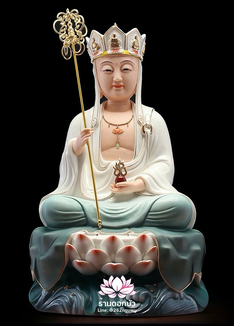 พระกษิติครรภโพธิสัตว์ ตี่จั่งอ๊วงผ่อสัก ประทับนั่งบนบัลลังก์ดอกบัว ขนาด 12/16/18 นิ้ว