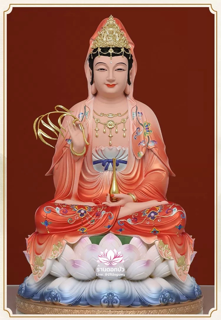 พระโพธิสัตว์กวนอิม พระแม่กวนอิม ปางประทานพรนั่งบนดอกบัว งานเรซิ่น ขนาด 12/16/19/26 นิ้ว