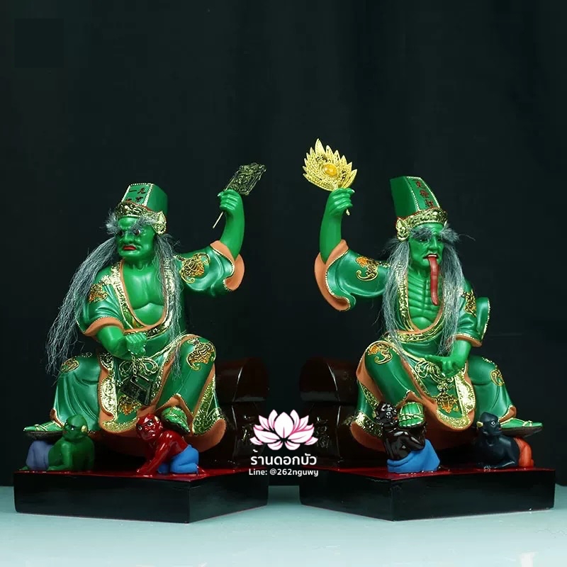 ชิดเอี๋ยโป๊ยเอี๋ย ตั่วแปะหยี่แปะ ยมฑูตขาวดำ ปางนั่งโลงจำปาเหยียบบริวาร งานเรซิ่น ขนาด 12 นิ้ว