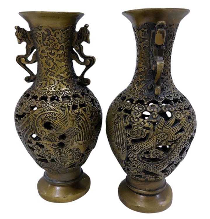 (คู่)แจกันลายหงส์มังกร แบบกลม-P430-