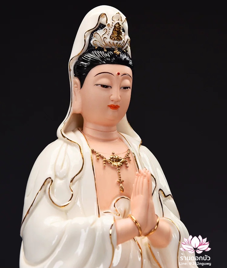 พระโพธิสัตว์กวนอิม พระแม่กวนอิมโพธิสัตว์ ปางพนมมือ ประทับนั่งดอกบัว ขนาด 12/16 นิ้ว