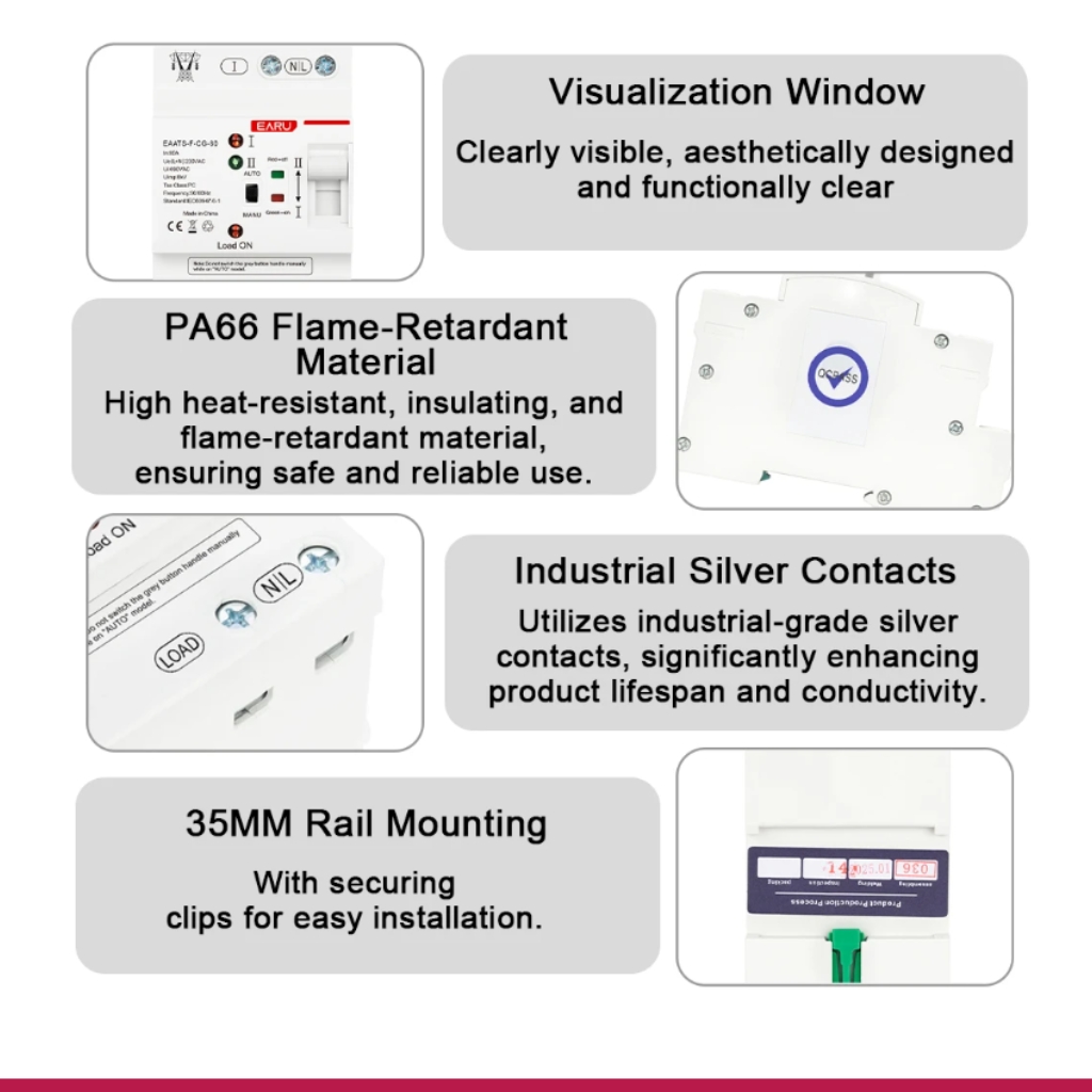 EARU ATS 220V รุ่น EAATS-F-CS-2P-80A-22V สวิตซ์โอนย้ายอัตโนมัติ สวิตซ์สลับแหล่งจ่ายไฟอัตโนมัติ