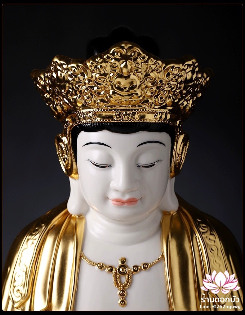 พีลูกวนอิม พระโพธิสัตว์กวนอิมปางสำเร็จธรรม ฝีมือช่างระดับอาจารย์ สีขาวปิดทอง ขนาด 18 นิ้ว