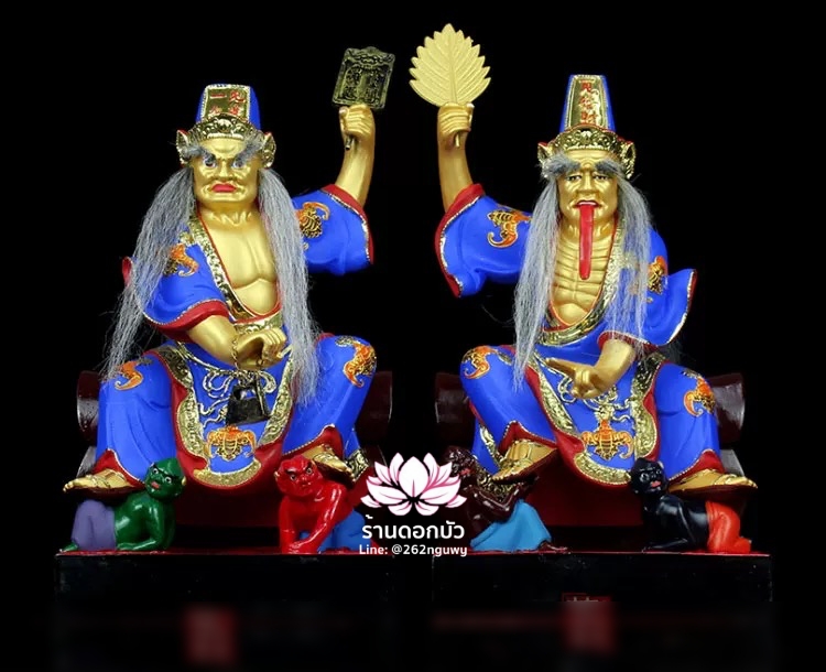 ชิดเอี๋ยโป๊ยเอี๋ย ตั่วแปะหยี่แปะ ยมฑูตขาวดำ ปางนั่งโลงจำปาเหยียบบริวาร งานเรซิ่น ขนาด 12/16/19 นิ้ว