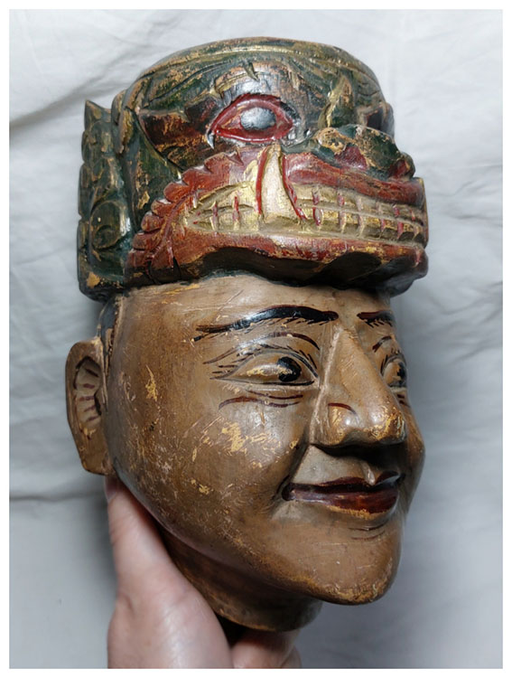 หัวหุ่นไม้แกะศิลปะพม่า(หัวโขน) สูงรวมฐาน 31cm