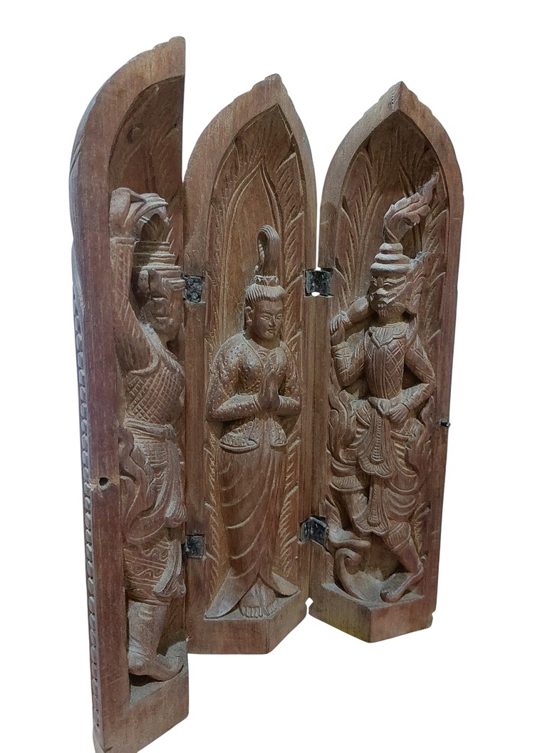 ตลับพับไม้แกะศิลป์พม่า-รามเกียรติ์ สูง31cm