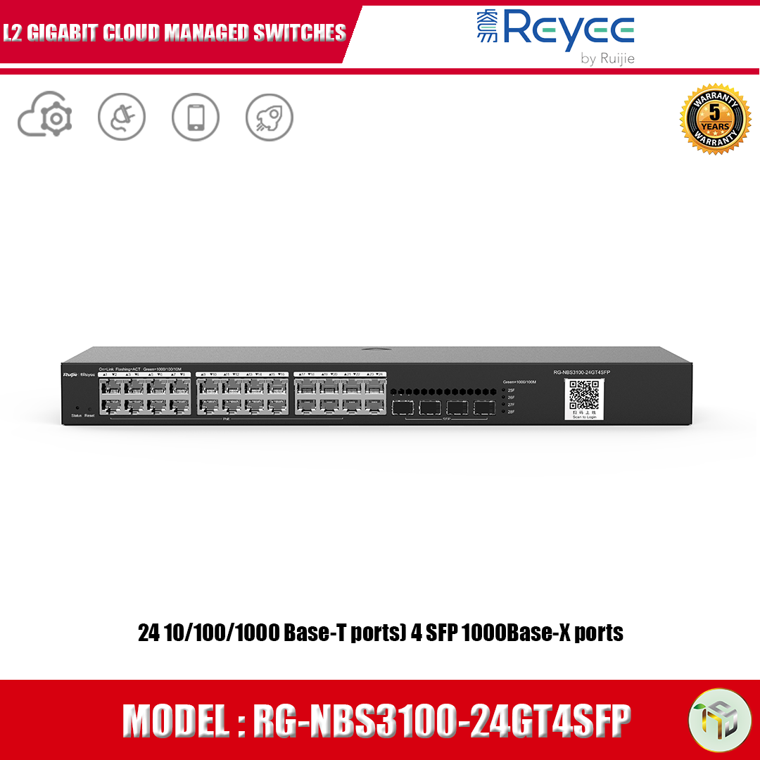 Reyee 28-port Gigabit Layer 2 Cloud Managed Non-PoE Switch RG-NBS3100-24GT4SFP