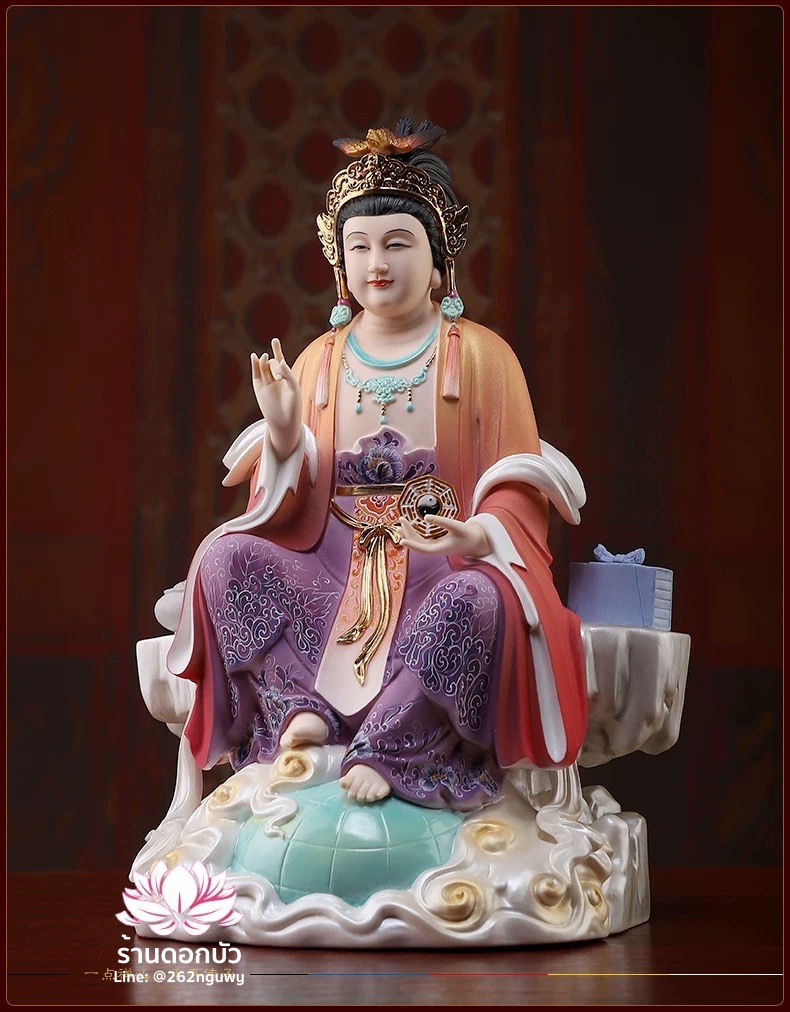 ตี่บ้อเนี่ยเนี้ย ตี่บ้อเหนียวเหนียว พระแม่ธรณีจีน ปางประทับนั่งบัลลังก์ งานกระเบื้องฮกเกี้ยนคุณภาพสูง ขนาด 12 นิ้ว