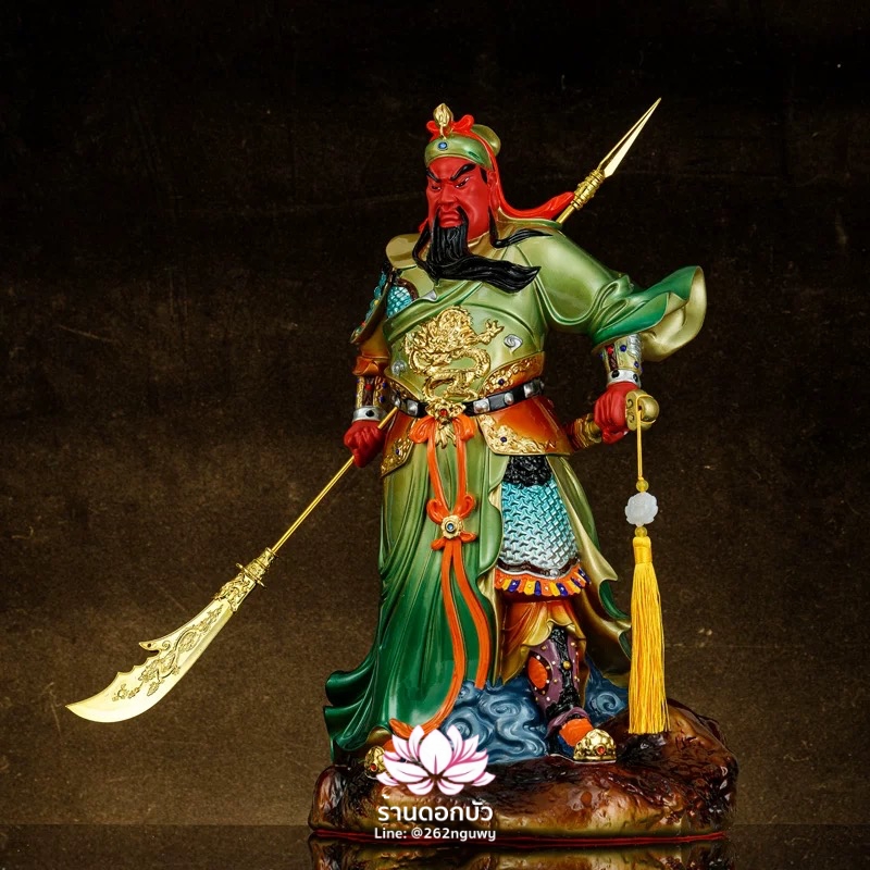 เทพเจ้ากวนอู กวนเต้กุ๊น เฮียบเที้ยนไต่เต่ หรือ กวนเส่งเต้กุ้น ปางออกศึก ประทับยืน ขนาด 16/19/26 นิ้ว สีเขียว/แดง