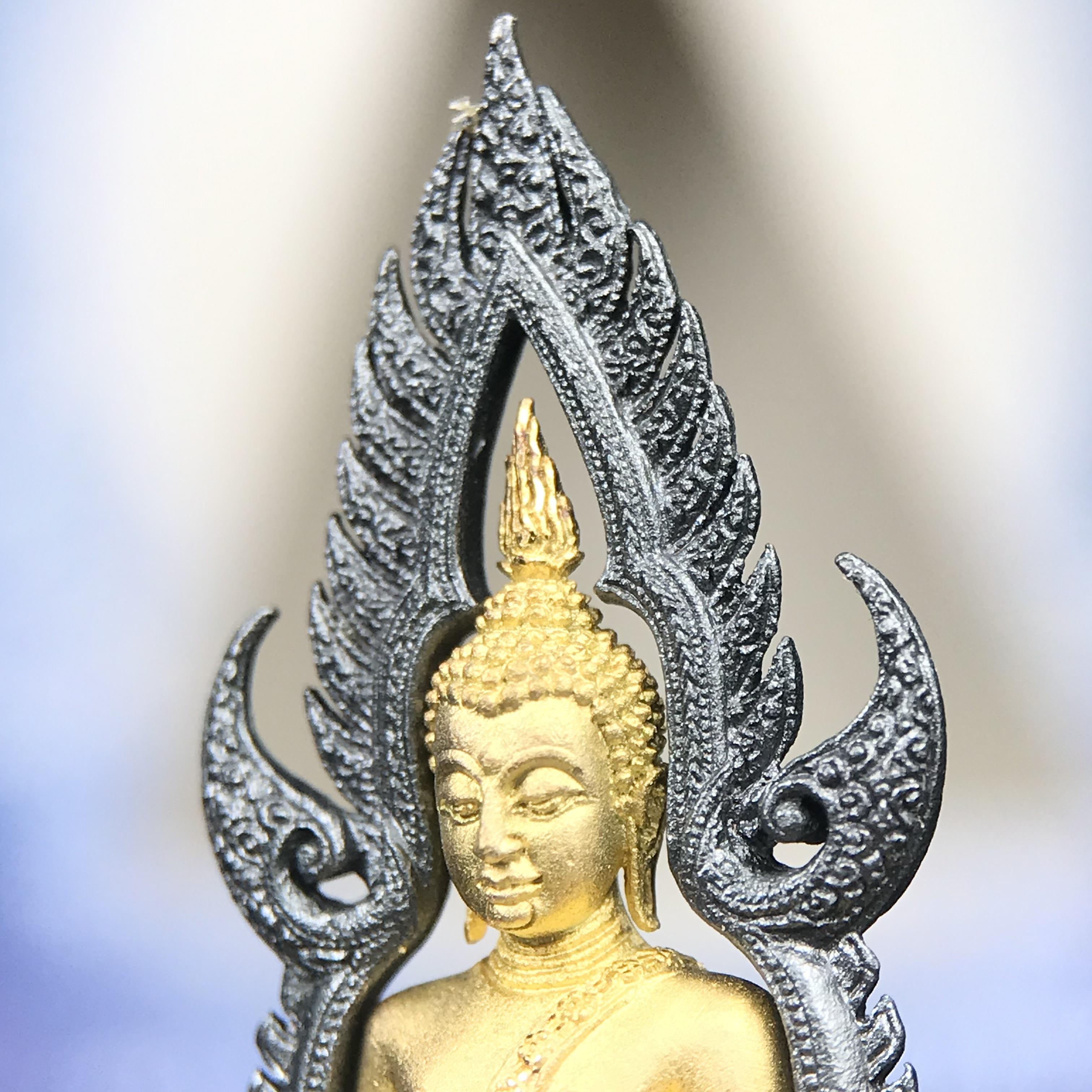 พระพุทธชินราช ภปร. โครงการ เพราะแผ่นดินนี้คือแผ่นดินเกิด เนื้อเงินชุบทองคำซุ้มรมดำ ปี2551 ขนาดหน้าตัก1/2นิ้ว(3.5*2.5 ซม.)ประกอบพิธี ณ พระอุโบสถ วัดพระศรีรัตนศาสดาราม(วัดพระแก้ว)และพระวิหารวัดพระศรีรัตนมหาธาตุวรมหาวิหาร(จ.พิษณุโลก)(สวยงามหายาก)1ใน5000องค์