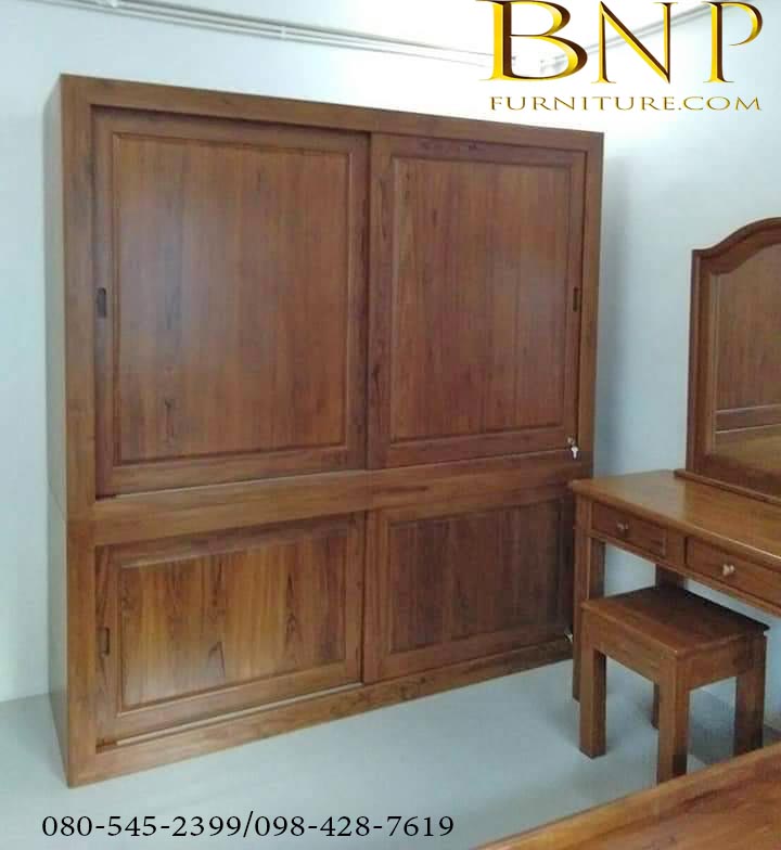 ตู้เสื้อผ้าบานเลื่อนไม้สัก 2 ชั้น