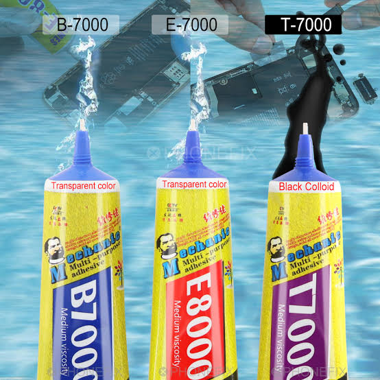 กาวติดมือถือ+ E8000: กาวเป็นสีใส + B7000: กาวเป็นสีใส + T7000: กาวเป็นสีดำ