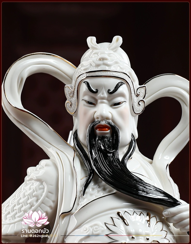 เทพเจ้ากวนอู และพระเวทโพธิสัตว์ (อุ่ยท้อผ่อสัก) ขนาด 14 นิ้ว สีขาวขลิบทอง