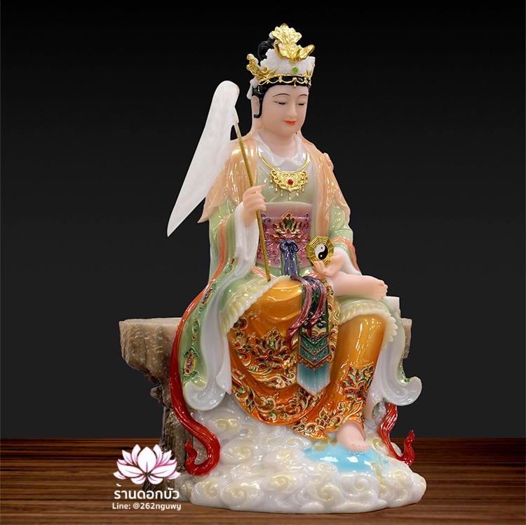 ตี่บ้อเนี่ยเนี้ย ตี่บ้อเหนียวเหนียว พระแม่ธรณีจีน ปางประทับนั่งบัลลังก์ งานหินอ่อนคุณภาพสูง ขนาด 16 นิ้ว