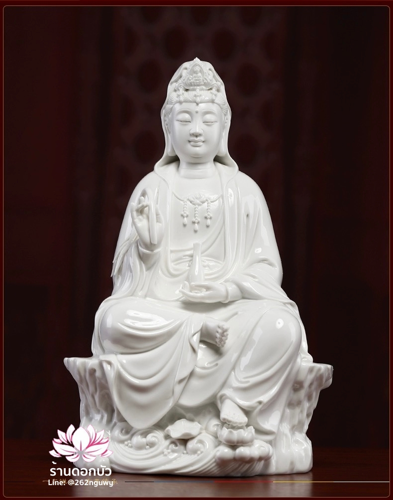 พระโพธิสัตว์กวนอิม พระแม่กวนอิมโพธิสัตว์ ปางนั่งชันเข่าเหยียบดอกบัว ขนาด 12 นิ้ว