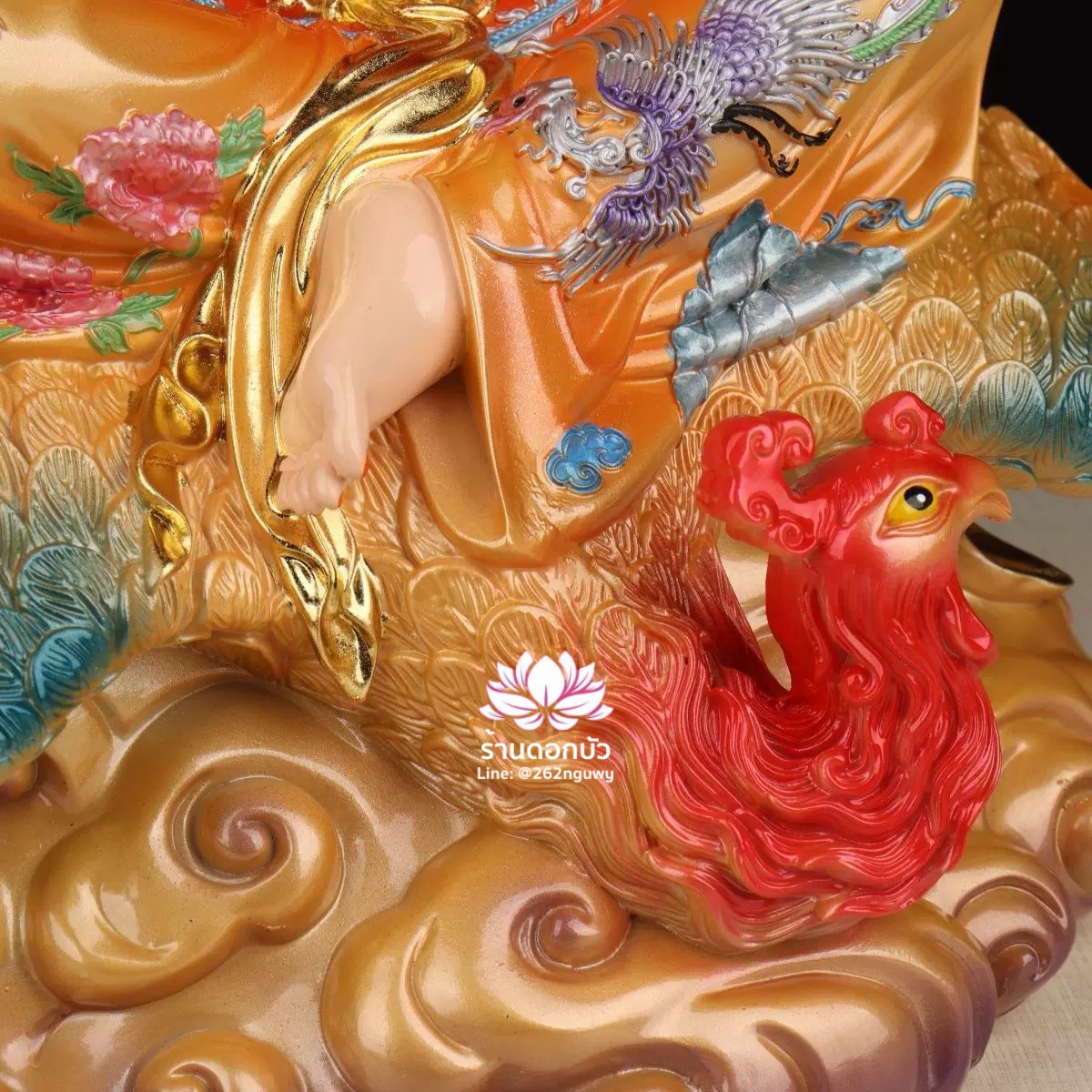กิ่วเที้ยนเฮี่ยนลื้อ กิวเทียงเหี่ยงนึ่ง จิ่วเทียนเสวียนนี่ ปางนั่งบนหงส์บริวาร งานเรซิ่น ขนาด 12/16/19 นิ้ว