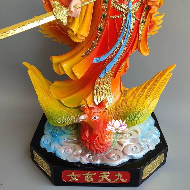 กิ่วเที้ยนเฮี่ยนลื้อ กิวเทียงเหี่ยงนึ่ง จิ่วเทียนเสวียนนี่ ปางยืนบนหงส์บริวาร งานเรซิ่น ขนาด 16 นิ้ว