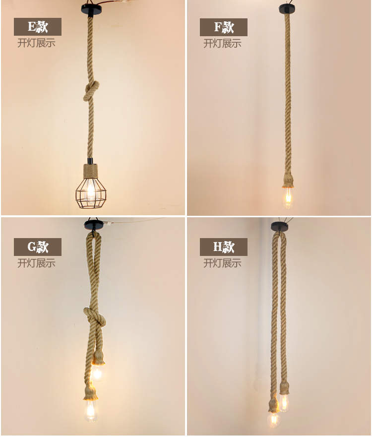 โคมไฟเพดาน เชือกป่าน ขั้ว E27 สไตล์วินเทจ โคมระย้า วินเทจ โคมไฟ ไฟตกแต่ง โคมเชือก