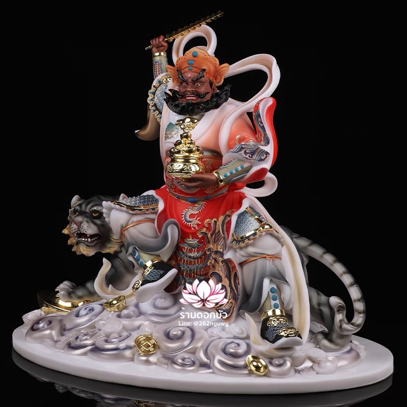 บู๊ไฉ่ซิงเอี๊ย ไฉ่ซิงเอี๊ยปางบู๊ จ้าวกงหมิง ปางประทับนั่งเสือ งานหินอ่อนคุณภาพสูง ขนาด 12/16/19/26 นิ้ว