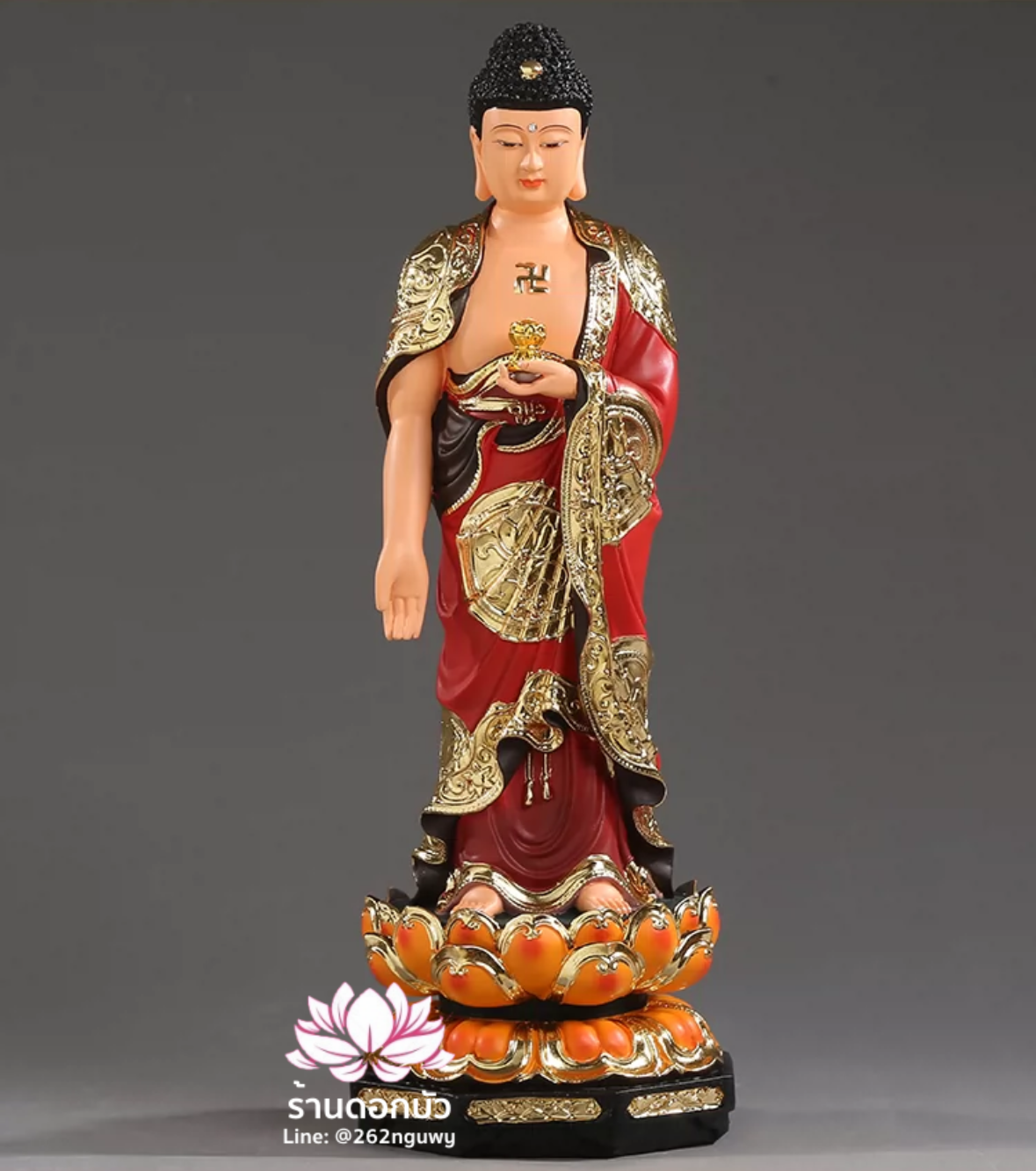 พระพุทธเจ้า (พระยูไล) พระโพธิสัตว์กวนอิม (กวนอิมผ่อสัก) พระมหาสถามปราปต์โพธิสัตว์ (ไต่ซีจี่ผ่อสัก) ปางยืนบนดอกบัว ขนาด 12/16/19/26 นิ้ว