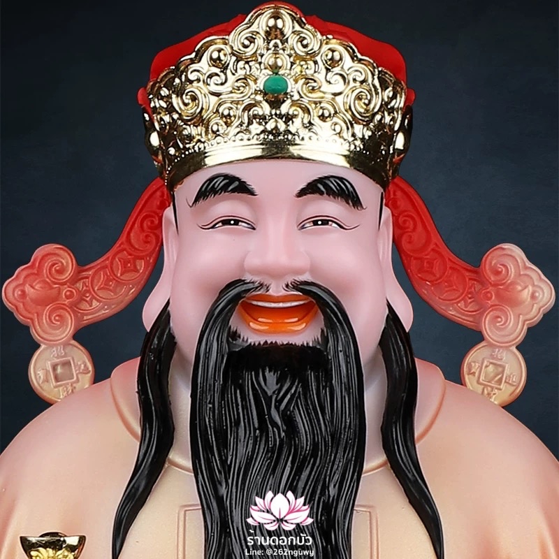 เทพเจ้าไฉ่ชิงเอี๊ย เทพเจ้าแห่งโชคลาภ ประทับยืนบนบัลลังก์ งานหินอ่อนคุณภาพสูง ขนาด 12/16/19 นิ้ว