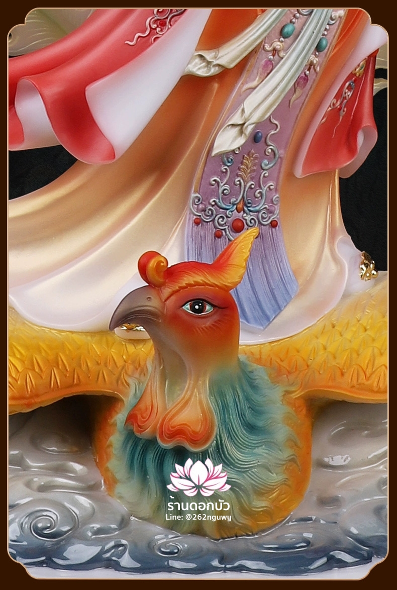 กิ่วเที้ยนเฮี่ยนลื้อ กิวเทียงเหี่ยงนึ่ง จิ่วเทียนเสวียนนี่ ปางยืนบนหงส์บริวาร งานหินอ่อนคุณภาพสูง ขนาด 12/16/19/26 นิ้ว