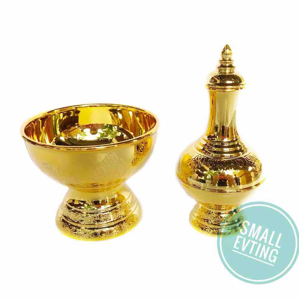 Small Evting ชุด กรวดน้ำ พลาสติก สีทอง จำนวน 1 ชุด สำหรับ ทำบุญ งานบุญ สังฆทาน
