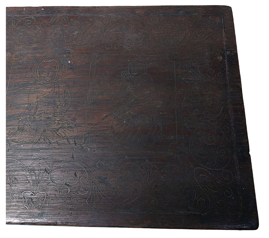 กล่องไม้เก่าตอกลายด้วยเส้นทองเหลือง-BPT2745-