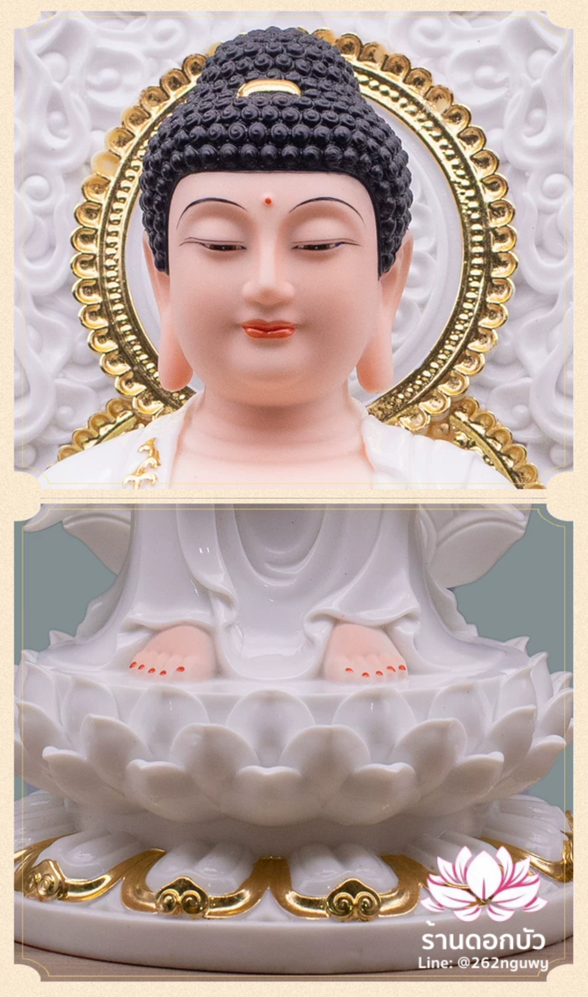 พระพุทธเจ้า (พระยูไล) พระโพธิสัตว์กวนอิม (กวนอิมผ่อสัก) พระมหาสถามปราปต์โพธิสัตว์ (ไต่ซีจี่ผ่อสัก) ขนาด 12/16/19/26/36 นิ้ว