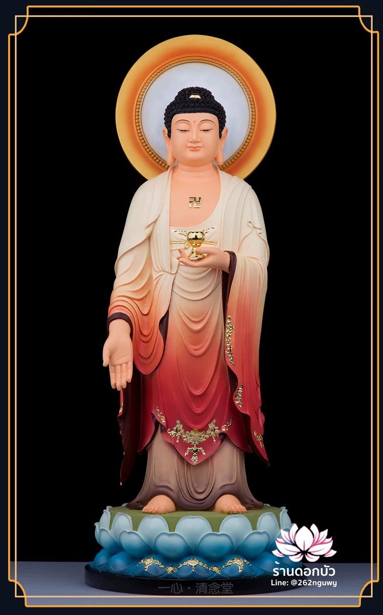 พระพุทธเจ้า (พระยูไล) พระโพธิสัตว์กวนอิม (กวนอิมผ่อสัก) พระมหาสถามปราปต์โพธิสัตว์ (ไต่ซีจี่ผ่อสัก) ปางยืนบนดอกบัว ขนาด 12/16/19/26 นิ้ว