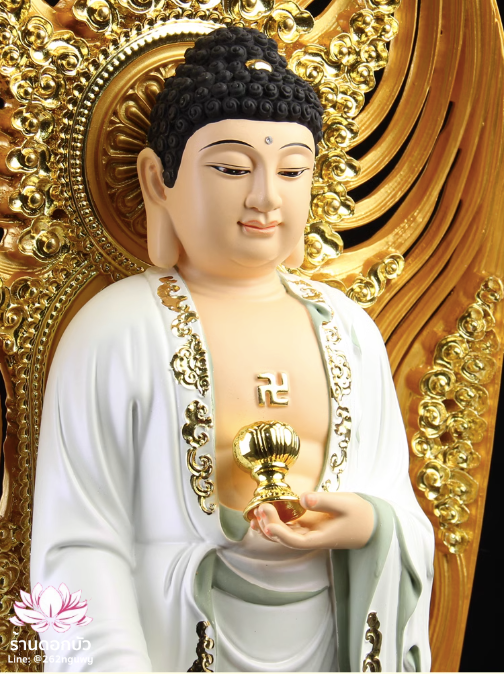 พระพุทธเจ้า (พระยูไล) พระโพธิสัตว์กวนอิม (กวนอิมผ่อสัก) พระมหาสถามปราปต์โพธิสัตว์ (ไต่ซีจี่ผ่อสัก) ปางยืนบนดอกบัว ขนาด 12/16/19/26/36 นิ้ว