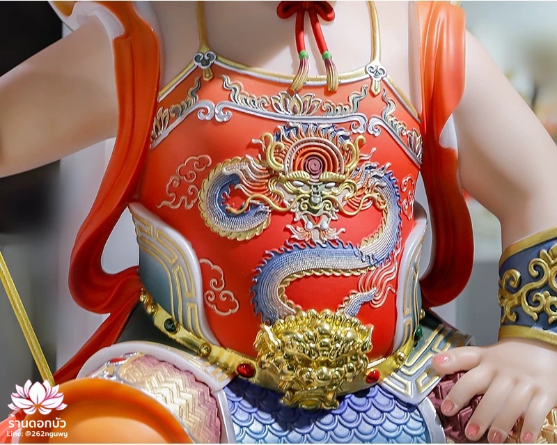 เทพเจ้านาจา หลี่โลเฉี้ย จงตั๋นหง่วนโส่ย ปางประทับนั่งบัลลังก์เมฆเหยียบวงล้อ งานหินอ่อนคุณภาพสูง ขนาด 12/16/19/26 นิ้ว