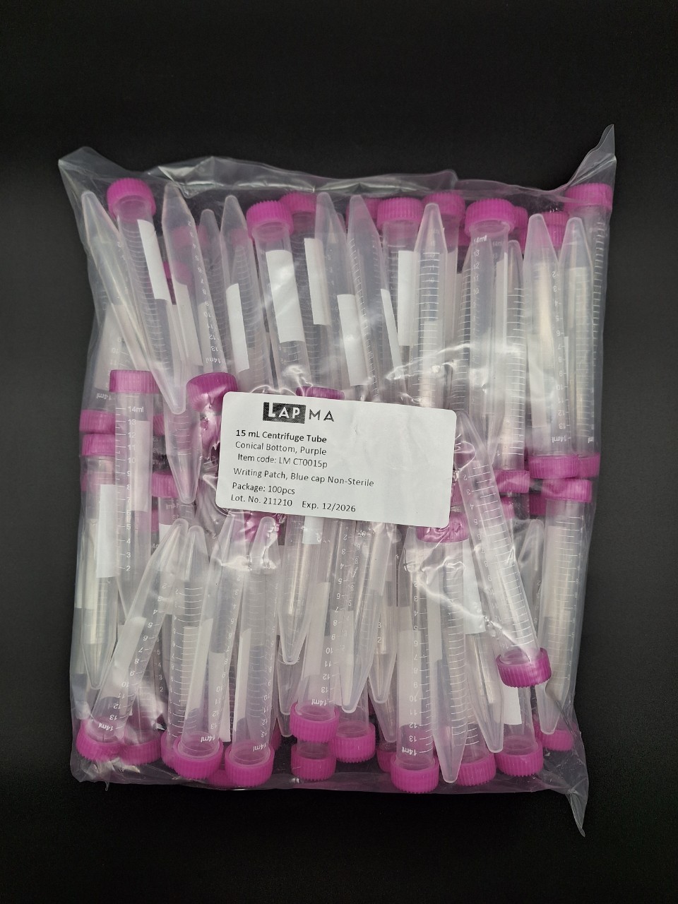 (ขายยกลัง) 15ml Centrifuge Tube ,E.O.Sterile, หลอดทดลองขนาด15ml ปราศจากเชื้อ 100ชิ้น/แพ็ค , 20แพ็ค/กล่อง