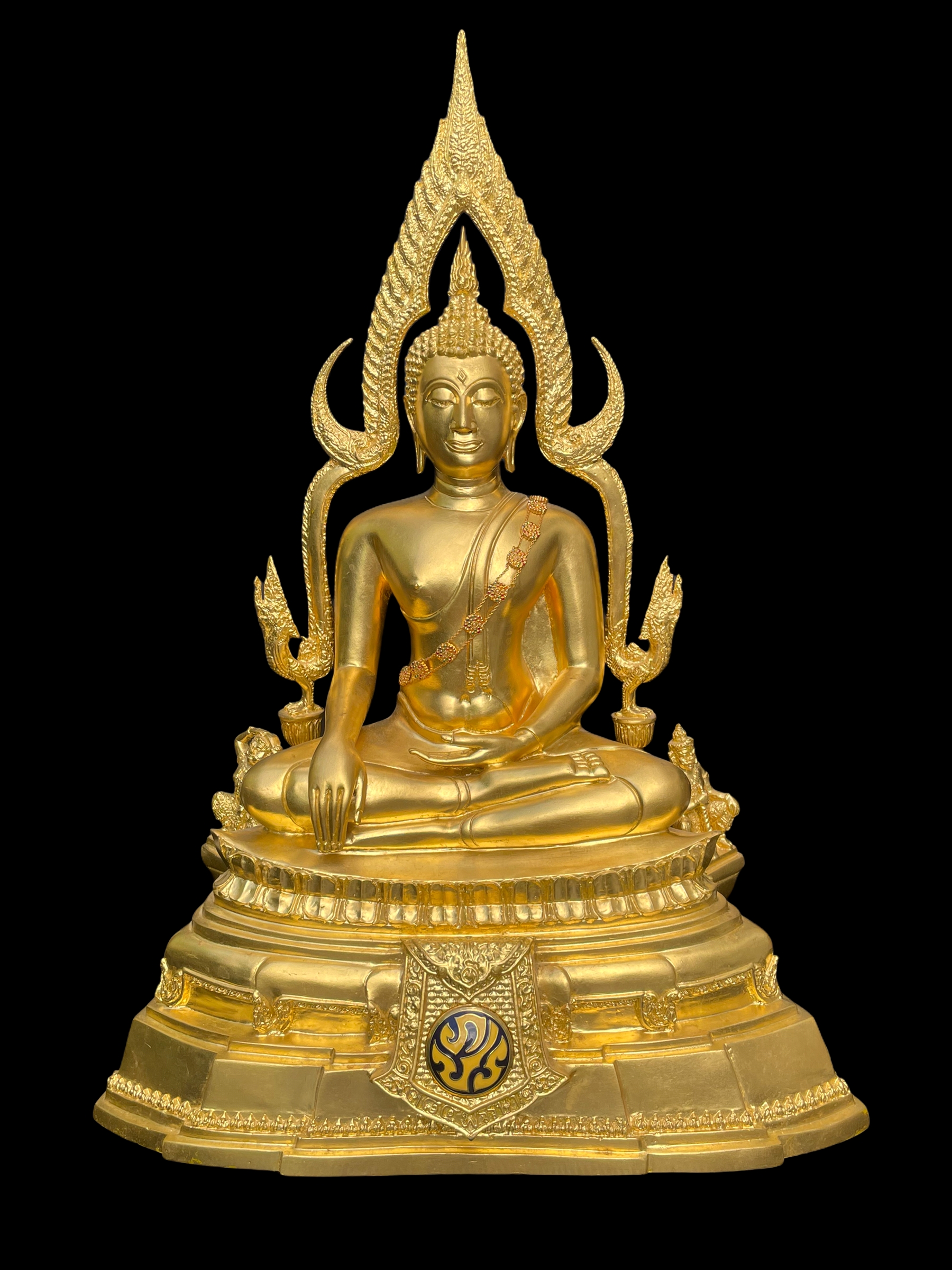 พระพุทธชินราช(จำลอง)ภปร. 84พรรษา เนื้อโลหะ ลงรักปิดทอง 100% ขนาดหน้าตัก 9 นิ้ว(ใต้ฐานบรรจุพระพุทธชินราชเนื้อผงพระราชทานมวลสาร จิตรลดาและเส้นพระเจ้า(เส้นผม))