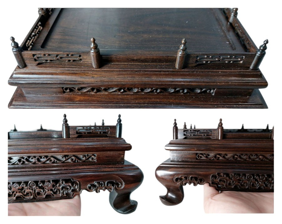 กี๋ ตั่งหรือฐานไม้ขนาดเล็ก ฐานสี่เหลี่ยมมีซุ้มรั้ว-B512-