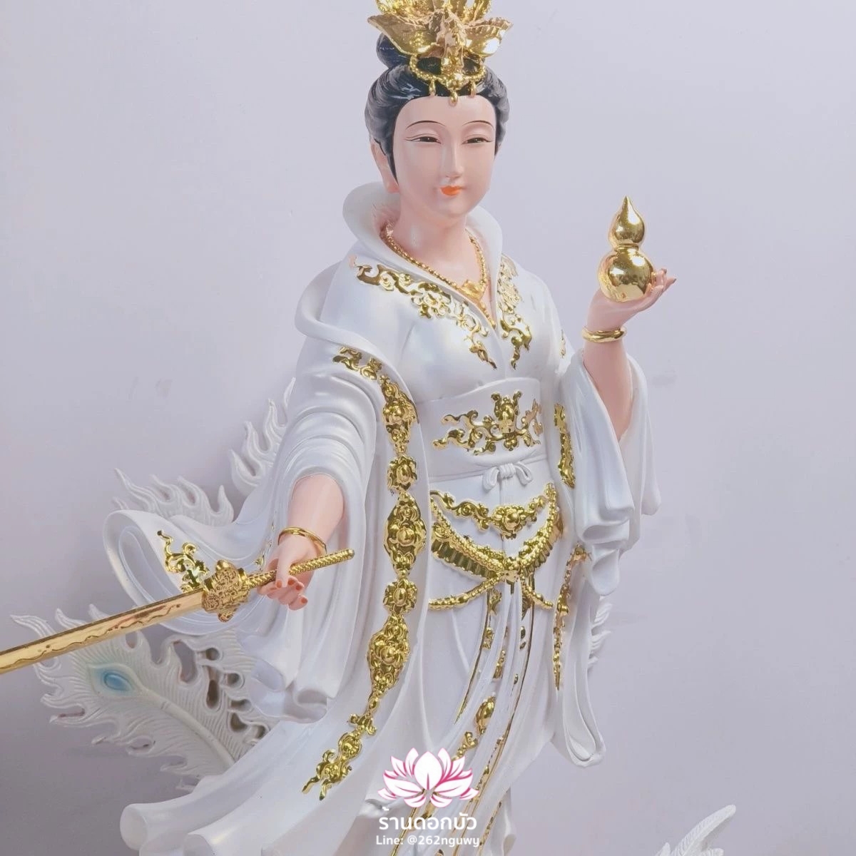 กิ่วเที้ยนเฮี่ยนลื้อ กิวเทียงเหี่ยงนึ่ง จิ่วเทียนเสวียนนี่ ปางยืนบนหงส์บริวาร งานเรซิ่น ขนาด 19 นิ้ว