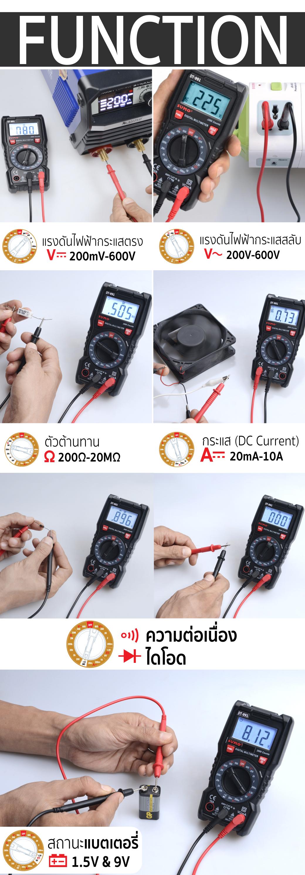 SUMO รุ่น DT-991 ดิจิตอลมัลติมิเตอร์ Digital multimeter มิเตอร์ มัลติมิเตอร์ ดิจิตอล
