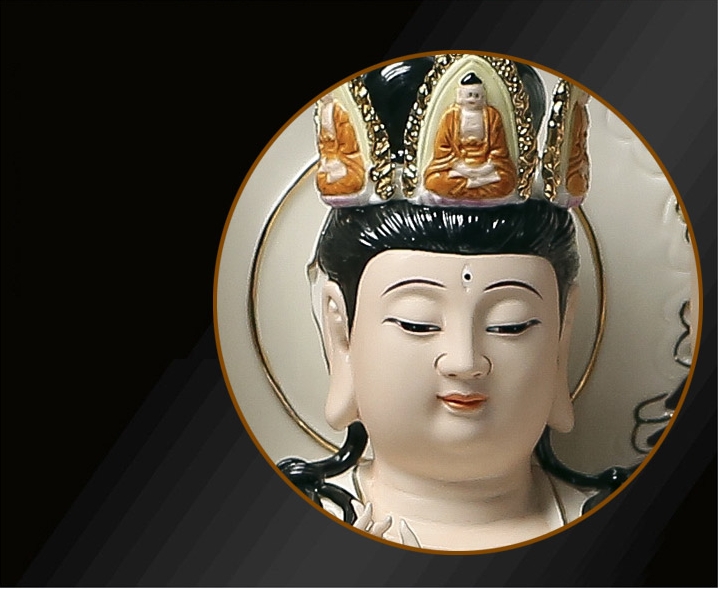 พระโพธิสัตว์กวนอิมพันเนตรพันกร พระแม่กวนอิมพันมือ ปางยืนประทับบัลลังก์ดอกบัวฐานสิงห์ ขนาด 24 นิ้ว